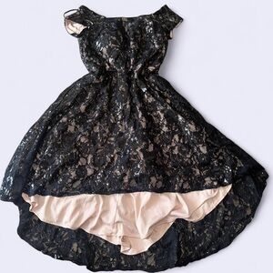 Morgan & Co. Black Lace High Low Dress with Cream Lining